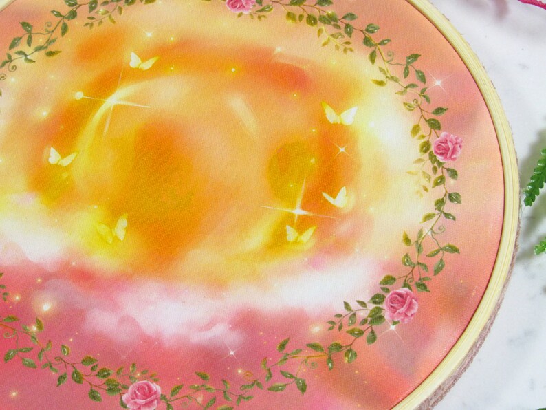 Lovely Embrace ~ Lovecore Pastel Sun - Embroidery Hoop Print | Romantic Wall Art, Cute Room Decor, Whimsical Scenery, Dreamcore Aesthetic image 7