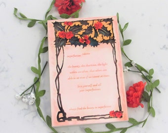 Imperfection Quote Art - Sentimental Gifts | Wood Canvas Print, Bookshelf Decor, Botanical Illustration, Holiday Gifts, Rose Paintings