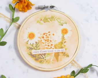 Cute Floral Embroidery Art Print | Botanical Illustration, Inspiring Quote, Boho Room Decor, Rustic Wall Hanging