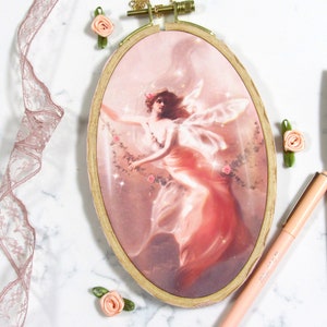Lovecore Fairy - Embroidery Art Print | Édouard Bisson - The Swing Altered Art Print, Whimsical Wall Hangings, Romantic Room Decor, Pastel