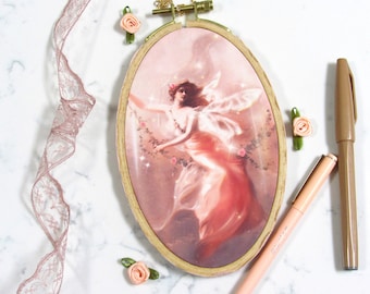 Lovecore Fairy - Embroidery Art Print | Édouard Bisson - The Swing Altered Art Print, Whimsical Wall Hangings, Romantic Room Decor, Pastel