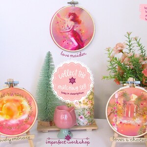 Lovely Embrace ~ Lovecore Pastel Sun - Embroidery Hoop Print | Romantic Wall Art, Cute Room Decor, Whimsical Scenery, Dreamcore Aesthetic image 10