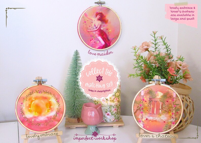 Lovely Embrace ~ Lovecore Pastel Sun - Embroidery Hoop Print | Romantic Wall Art, Cute Room Decor, Whimsical Scenery, Dreamcore Aesthetic image 10