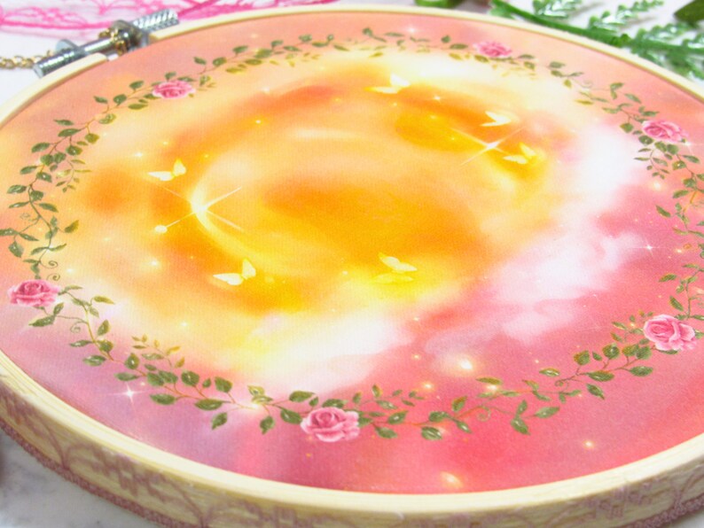 Lovely Embrace ~ Lovecore Pastel Sun - Embroidery Hoop Print | Romantic Wall Art, Cute Room Decor, Whimsical Scenery, Dreamcore Aesthetic image 4