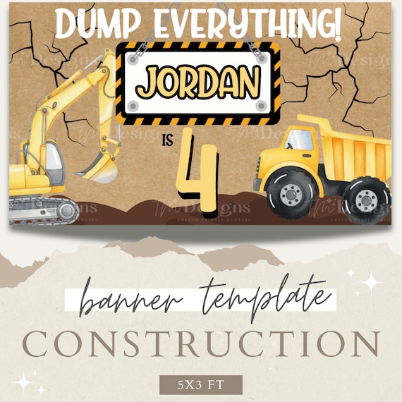 Construction Banner Template for Artists | Editable Canva Design for Banner Painters | Digital Painted Banner Template