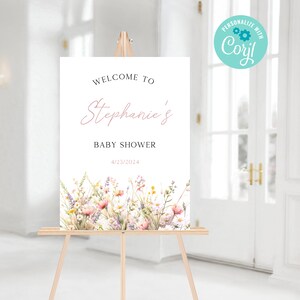 Digitales Wildblumen Baby in Blüte Babyparty Willkommensschild | Bearbeitbares Blumen Willkommensschild | Boho Blumen-Dusche-Dekor | WLD10