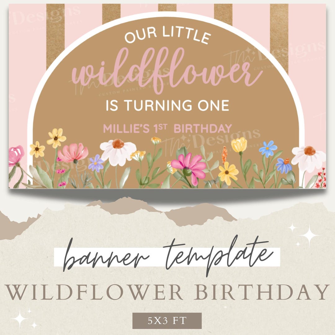 Editable Wildflower Birthday Painted Banner Template - Editable Canva ...