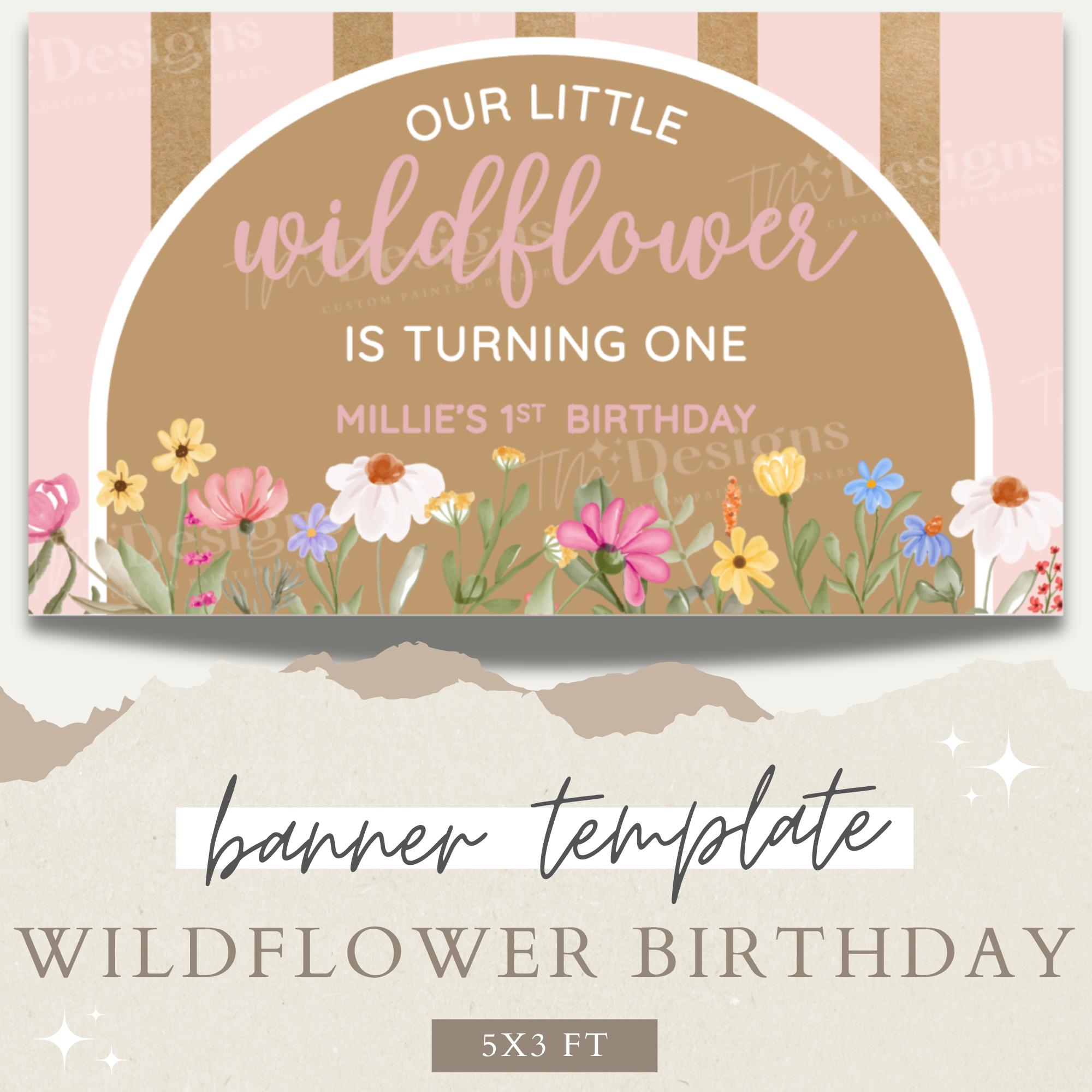Editable Wildflower Birthday Painted Banner Template - Editable Canva ...