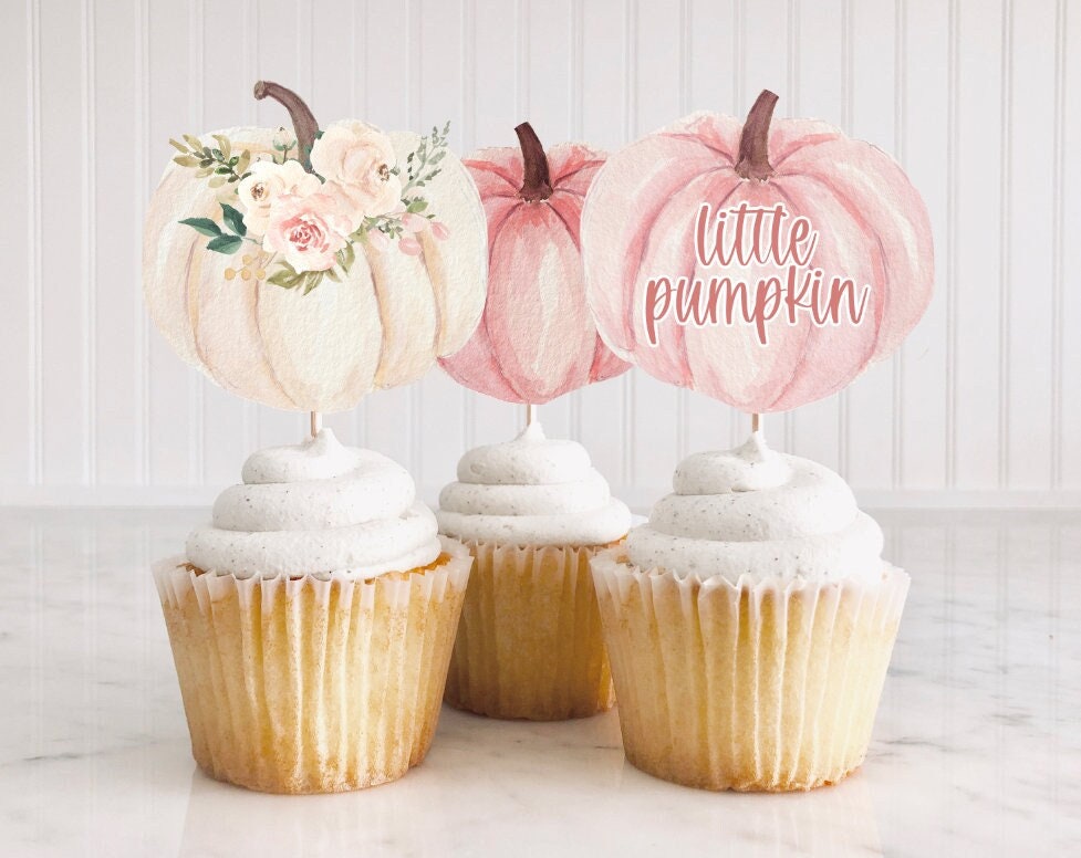 Little Pumpkin Baby Shower Cupcake Topper Pink Cake Topper Fall Baby Shower Decor Cupcake Toppers Baby Shower Sign Fall Baby