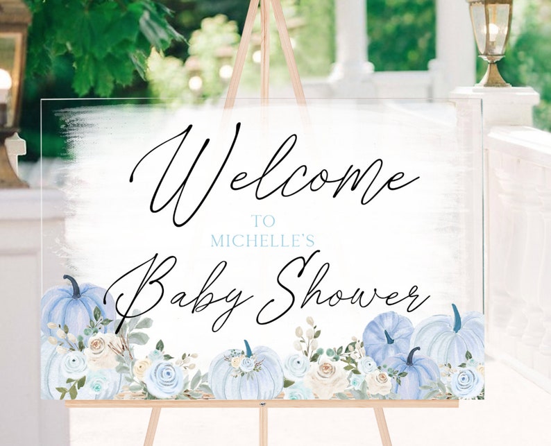 Acrylic Painted Blue Pumpkin Baby Shower Welcome Sign | Baby