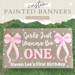 Custom Hand Painted Banner, First Birthday, Bachelorette Banner, Personalized Painted Banner,  Baby Shower,  Birthday Party Banner, Bows