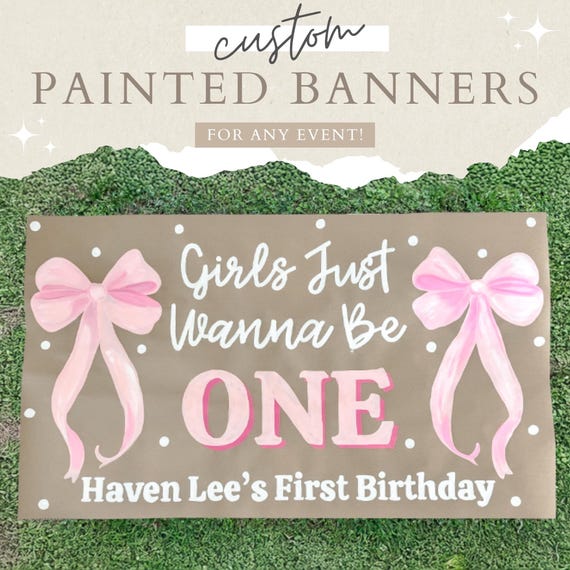 Custom Hand Painted Banner, First Birthday, Bachelorette Banner, Personalized Painted Banner,  Baby Shower,  Birthday Party Banner, Bows