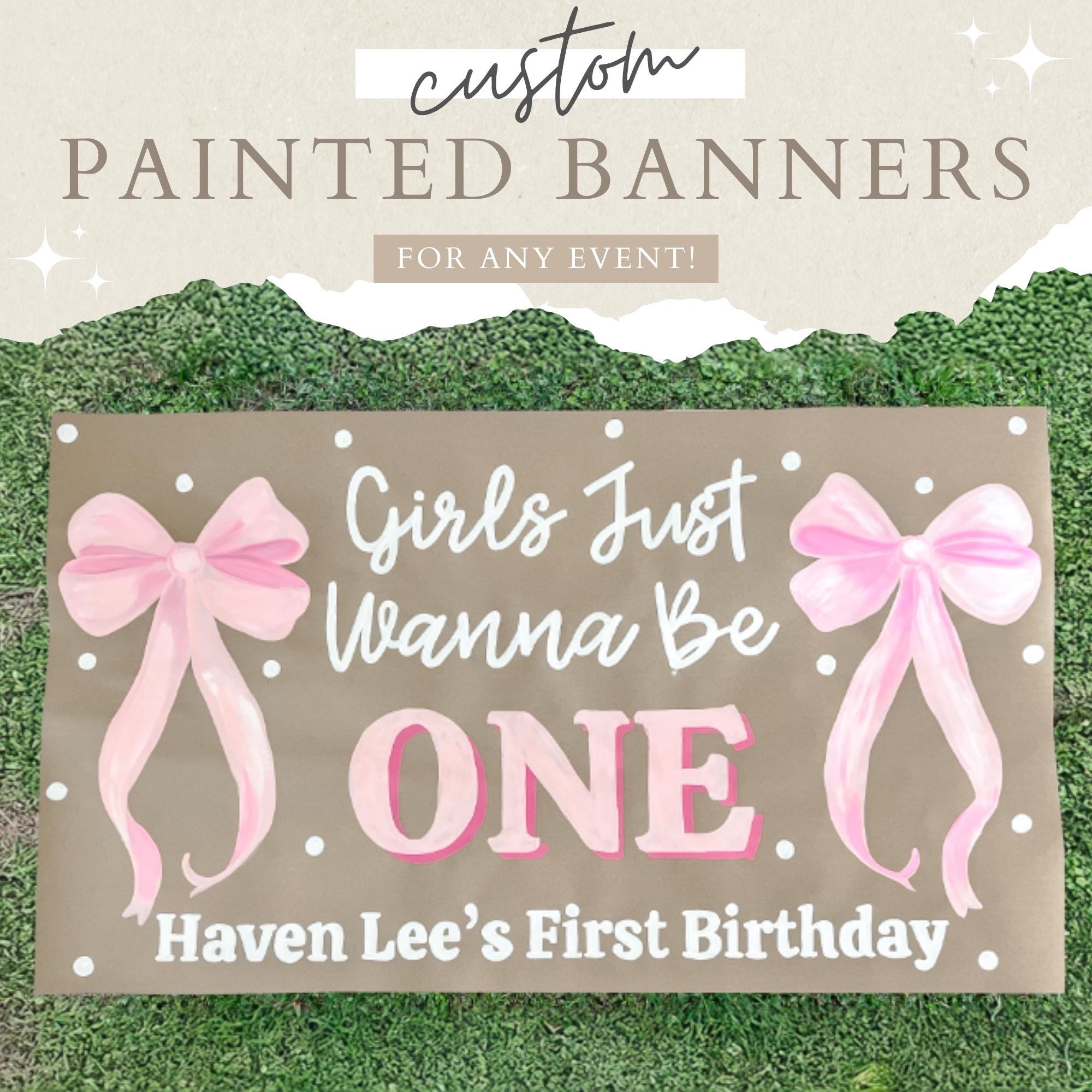 Custom Hand Painted Banner, First Birthday, Bachelorette Banner, Personalized Painted Banner,  Baby Shower,  Birthday Party Banner, Bows