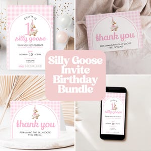 One Silly Goose Birthday Invitation Bundle | Silly Goose Birthday Template Bundle | 1St Birthday Party Invite | Printable | GSE10
