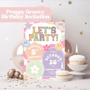 Invitación con letra de parche, invitación elegante, descarga instantánea, invitación de cumpleaños con parche universitario retro, cumpleaños retro elegante, GRV10