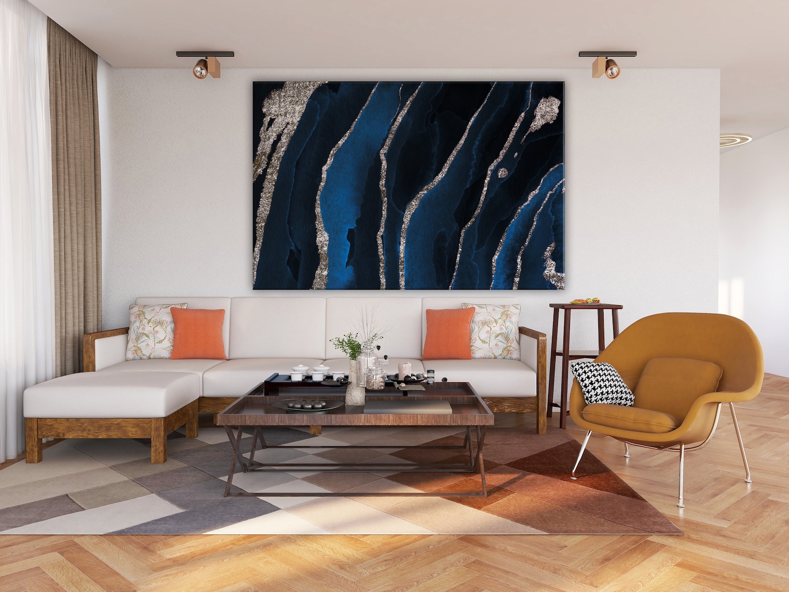 Navy Blue and Silver Canvas Wall Art Design I Poster Canvas Etsy