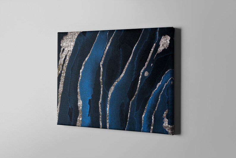 Navy Blue and Silver Canvas Wall Art Design I Poster Canvas Etsy