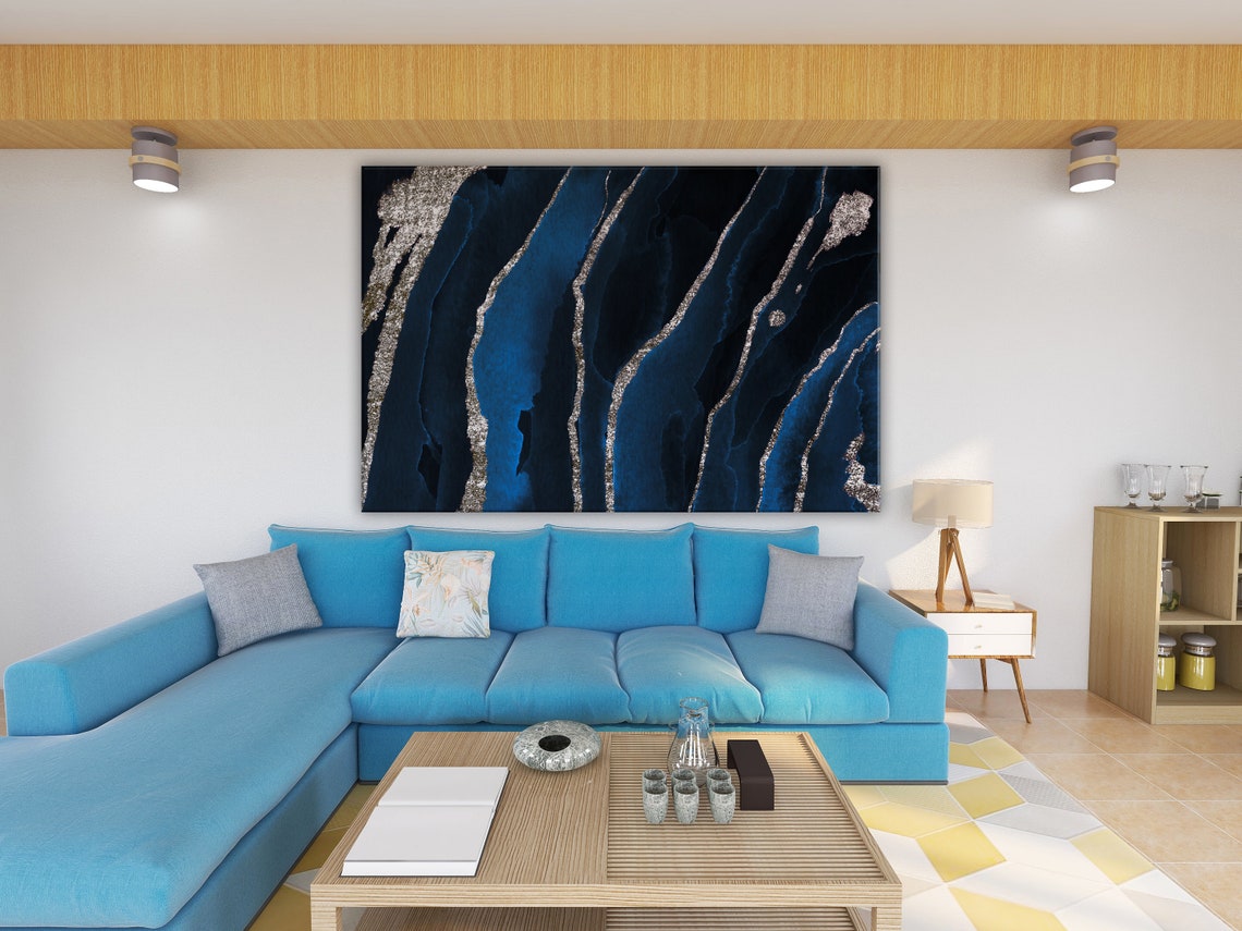 Navy Blue and Silver Canvas Wall Art Design I Poster Canvas Etsy