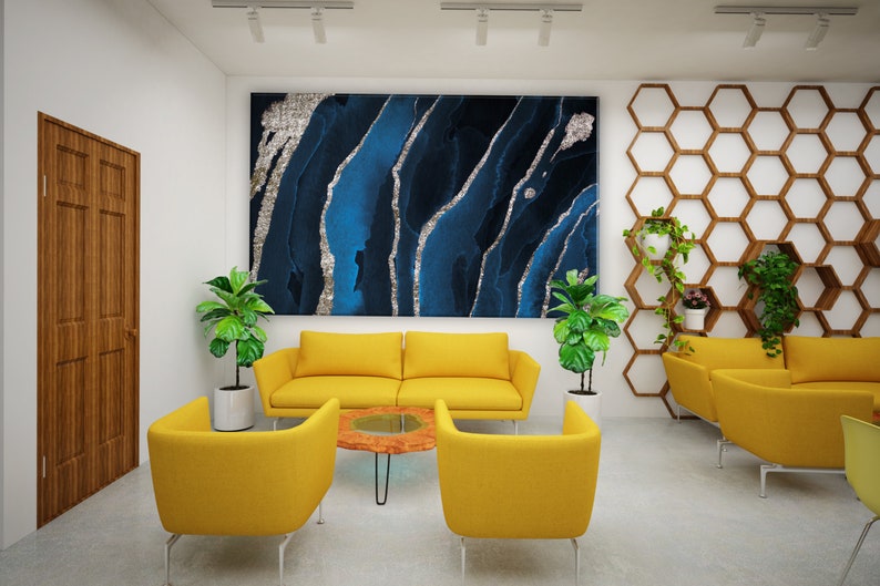 Navy Blue and Silver Canvas Wall Art Design I Poster Canvas Etsy