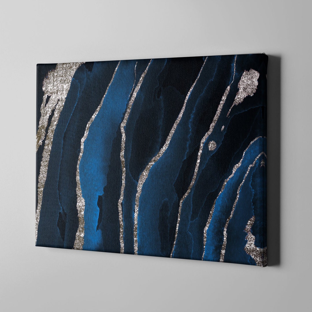 Navy Blue and Silver Canvas Wall Art Design I Poster Canvas Etsy
