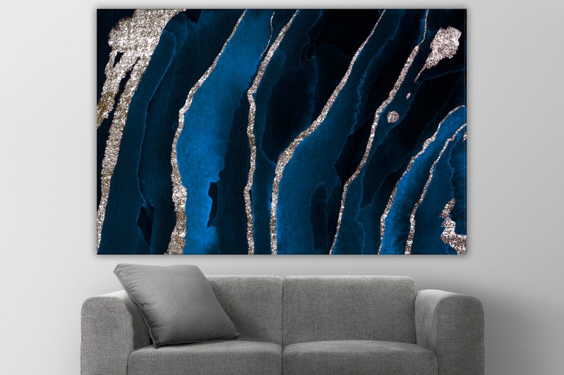 Navy Blue and Silver Canvas Wall Art Design I Poster Canvas Etsy