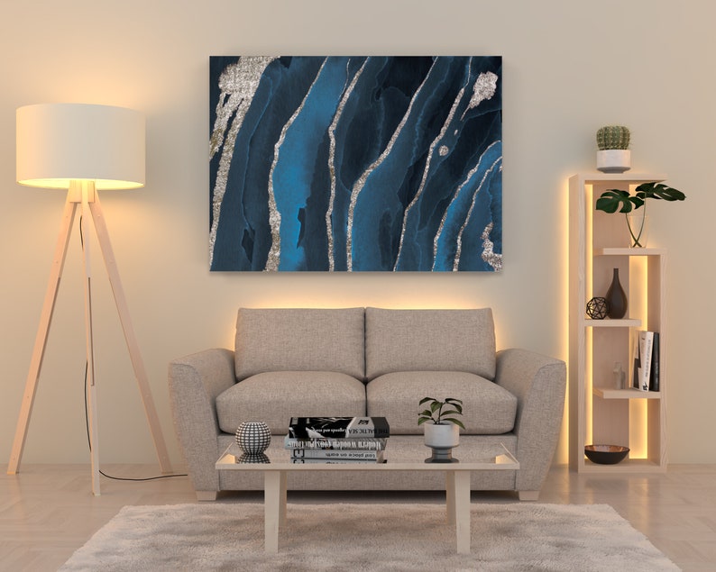 Navy Blue and Silver Canvas Wall Art Design I Poster Canvas Etsy