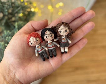 Crochet Wizard Doll Trio: Miniature Amigurumi Set