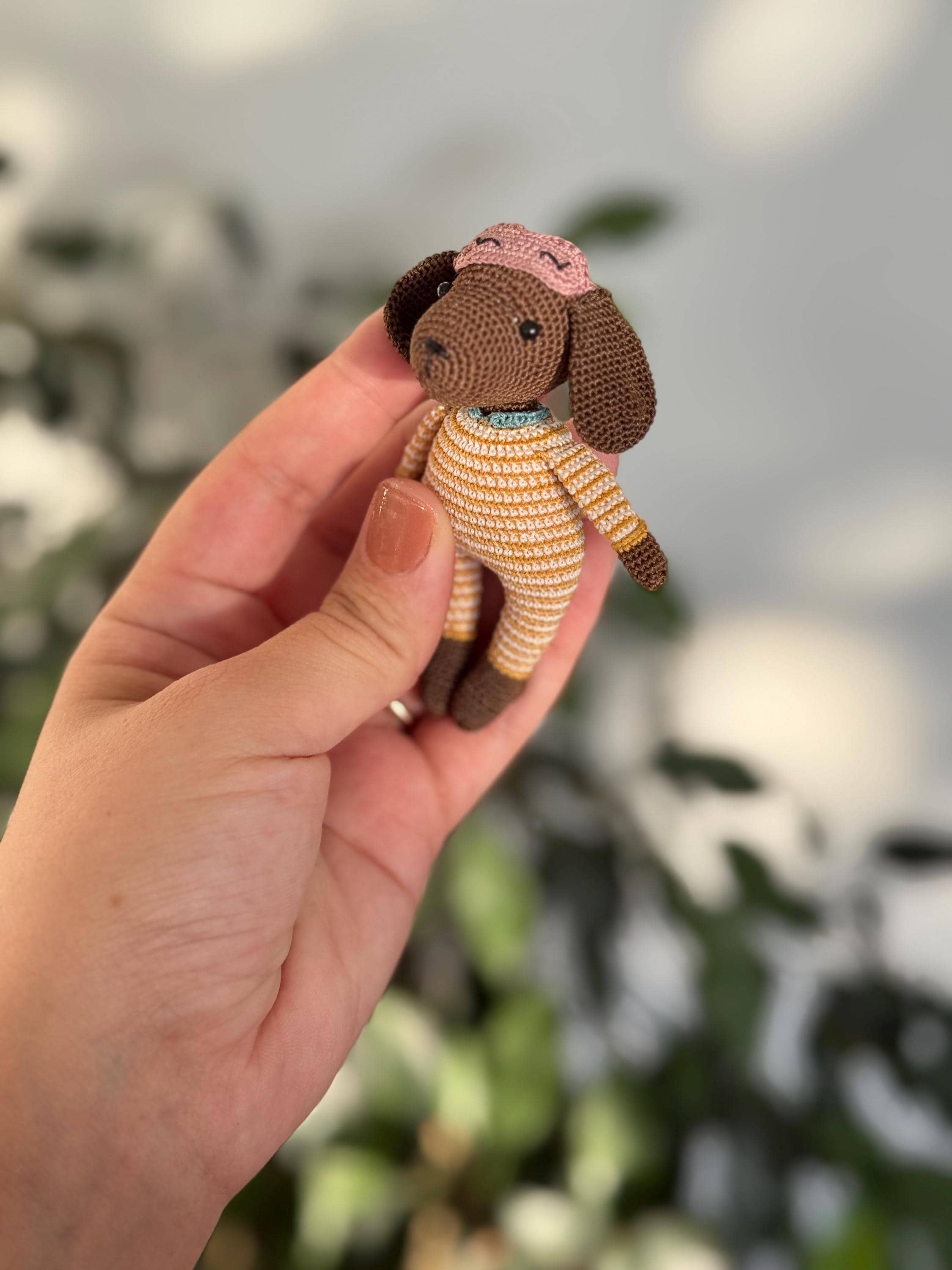 Miniature Amigurumi Puppy, Handmade Crochet Dog Plush, Tiny Collectible Toy with Pajamas, Cute Animal Gift for Dog Lovers