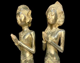 Escultura de pareja de boda de bronce, estatua de pareja de boda de estilo tradicional javanés de 18,3", nuevas figuras de boda de pareja de amor