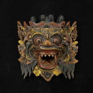 23 CM houten barongmasker | Balinees woondecoratiemasker | Balinese houtsnijwerk masker | Houtsnijwerk | Vintage houten masker | Antieke muurdecoratie