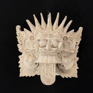 23CM Balinese Rangda Wooden Mask | Barong Wood Mask | Wall Art | Wood Carving | Indonesian Mask | Wall Hanging Mask | Vintage Wall Deco