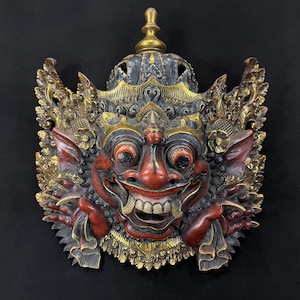 42 CM enorm bomahouten masker, Balinees houten masker | Handgesneden houten bhoma-masker | Exclusief vintage wandmasker | Antiek masker | Houtsnijkunst