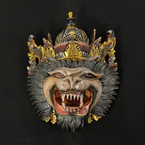 22CM Balinese Barong Macan Wood Mask | Tiger Wooden Mask | Vintage Mask | Antique Barong Wooden Mask | Mask Wall Decor | Carved Wood Mask