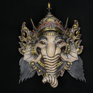 40CM Huge Ganesha Wooden Mask | Bali Barong Wood Mask | Ganesha Wall Decor | Ganesha Wood Mask | Ganesha Sculpture | Elephant God Wood Mask