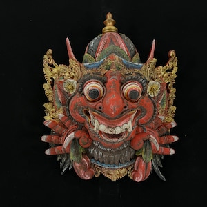 27 CM Balinees houten masker | Handgesneden houten bhoma-masker | Exclusief vintage wandmasker | Antiek masker | Woondecoraties | Wanddecoratie | Houtsnijwerk