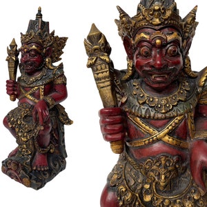 Rahwana Wooden Sculpture, Ravana Ramayana Figurines, Bali Hand Carving Wood Statue, Hand Carved Hand Paint Wood, Handcrafted Wood Statue