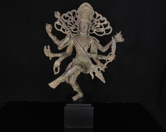 Shiva Nataraja Holding a Trident, Bronze Nataraja on Wood Base, Lord of Dance, Shiva Statue, Hindu God Figurines, Bronze Decoration, Gifts