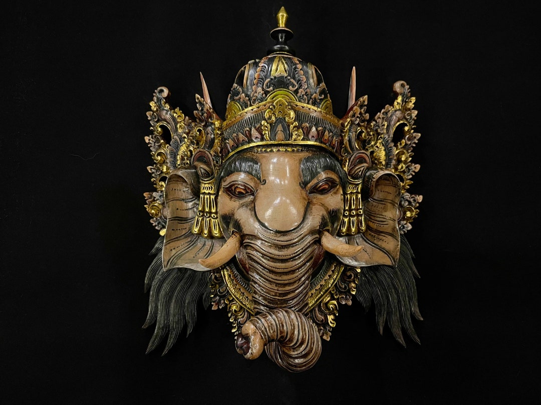 37CM Ganesha Wood Mask Vintage Wall Mask Balinese Wooden Etsy