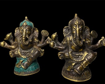 ガネーシャ像 - アンティークタイ風 ブロンズ製 ガネーシャ座像 - 11