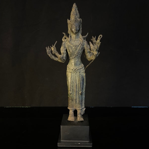 Vintage Bronze Vishnu Sculpture on Base 36,5CM, 8 Armed Vishnu Statue, Hindu God Figurines, Antique Bronze Deco, Gifts, Statuary Gift Deco