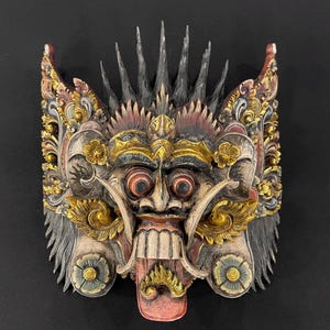 31CM Balinese Rangda Wooden Mask | Barong Wood Mask | Wall Art | Wood Carving | Indonesian Mask | Wall Hanging Mask | Vintage Wall Deco
