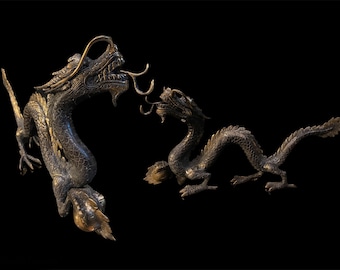 22&quot;/57cm Folk China Bronze Dragon with Pearl Ball, Dragon Bronze Statue, Exquisite Chinese Dragon, Dragon Sculpture, Lunar New Year&#39;s Gift