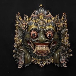 31 CM enorm bomahouten masker, Balinees houten masker | Handgesneden houten bhoma-masker | Exclusief vintage wandmasker | Antiek masker | Houtsnijkunst