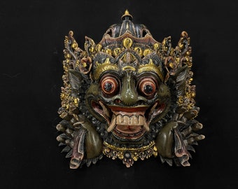 31CM Huge Boma Wood Mask, Balinese Wooden Mask | Hand Carved Wood Bhoma Mask | Exclusive Vintage Wall Mask | Antique Mask | Wood Carving Art