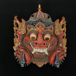 38 CM Balinees houten masker | Handgesneden houten bhoma-masker | Exclusief vintage wandmasker | Antiek masker | Woondecoraties | Wanddecoratie | Houtsnijwerk