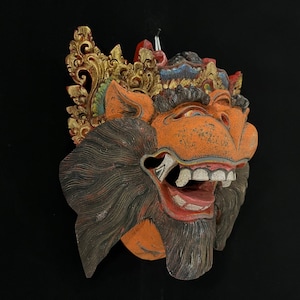 Houten masker aap 22 CM | Balinees handgemaakt houten masker | Vintage barong-masker | Wanddecoratie masker | Gesneden houten masker | Antiek masker