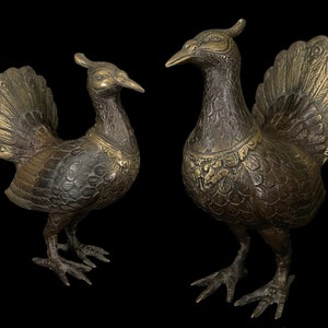 Bronze Peacock Sculpture, Peacock Statue, 7.2&quot; Peacock Bird Figurine, Animal Statue, Brass Decor, Garden Deco, Room Decor, Birthday Gifts