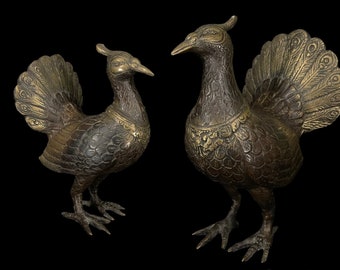Bronze Peacock Sculpture, Peacock Statue, 7.2&quot; Peacock Bird Figurine, Animal Statue, Brass Decor, Garden Deco, Room Decor, Birthday Gifts