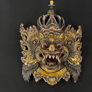 38 CM Balinees houten masker | Barong-masker | Kumbakarna-houten masker | Vintage wandmasker | Antiek houten masker | Muurkunst | Handgesneden houten masker