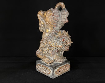 Vintage Narasinga Wood Sculpture, Antique Wood Carving, Bali Hand Carved, Wood Statue, Bali Lion Figurines, Wooden Crafted, Bali Gift Statue